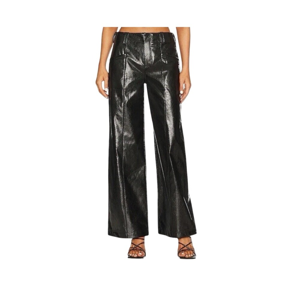 Free People Star Crossed Lovers Straight Vegan Faux Leather Pants Black Size 2